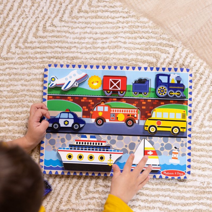 Melissa & Doug дървени пъзели превозни средства