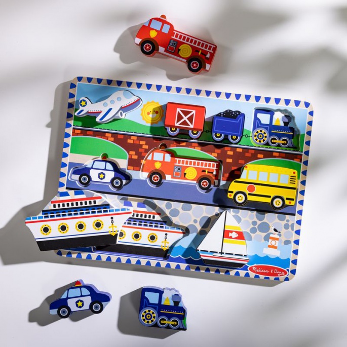 Melissa & Doug дървени пъзели превозни средства