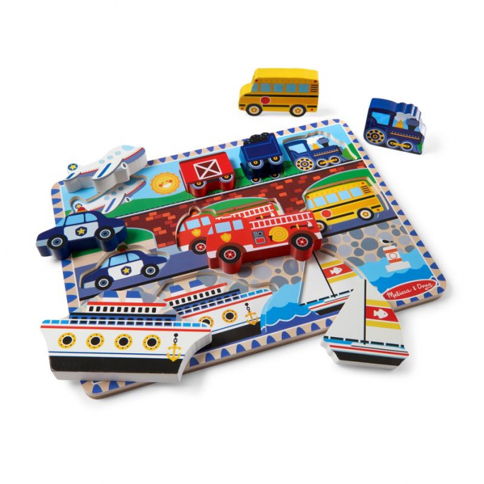 Melissa & Doug дървени пъзели превозни средства