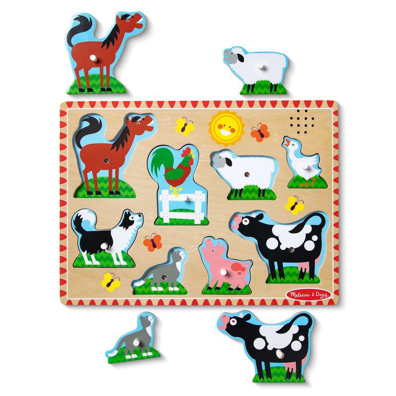 Melissa & Doug дървен пъзел със звукови ефекти животни от фермата