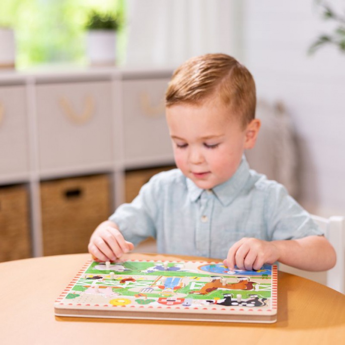 Melissa & Doug dřevěné puzzle se zvukovými efekty Old MacDonald Farm
