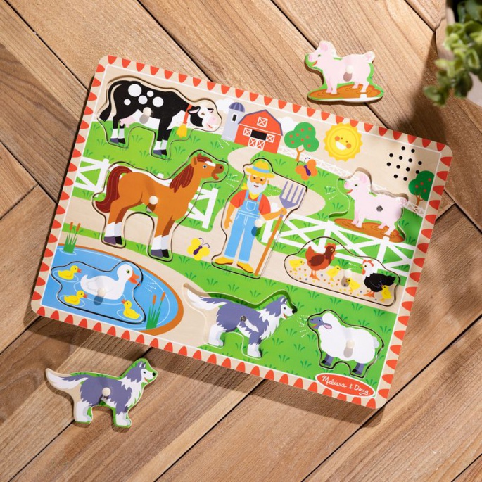 Melissa & Doug dřevěné puzzle se zvukovými efekty Old MacDonald Farm