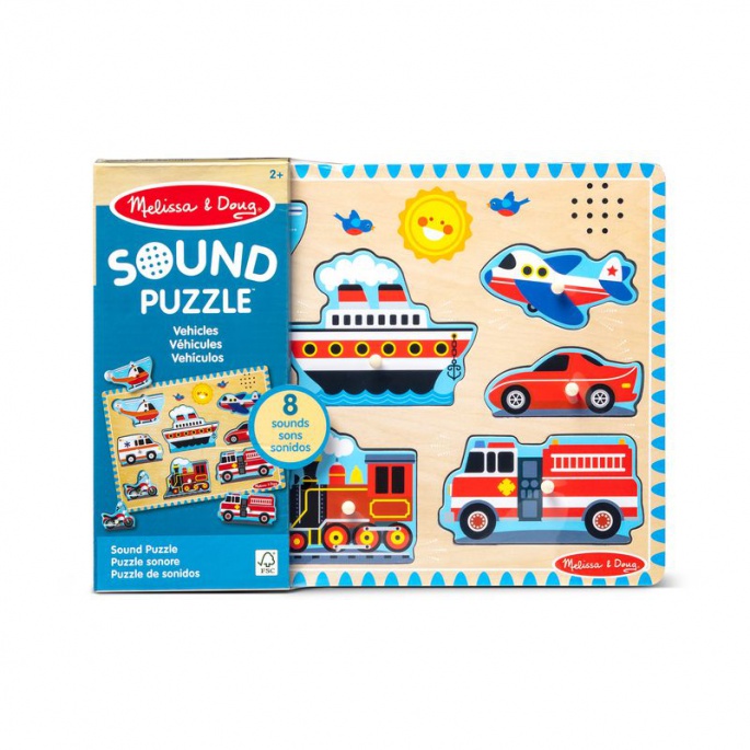 Melissa & Doug dřevěné puzzle se zvukovými efekty dopravní prostředky