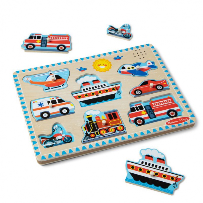 Melissa & Doug dřevěné puzzle se zvukovými efekty dopravní prostředky