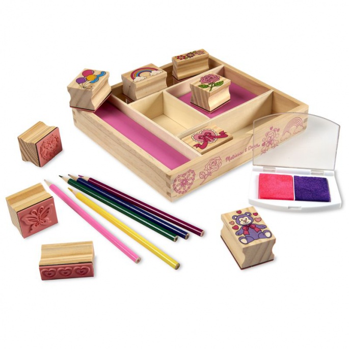 Melissa & Doug дървени печати с миещи се бои весели приятели