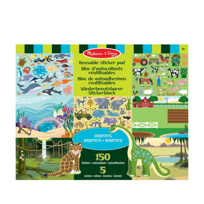 Melissa & Doug стикери за многократна употреба с подложка - свят на животните