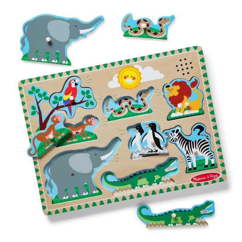 Melissa & Doug дървен пъзел със звукови ефекти животни от зоопарка