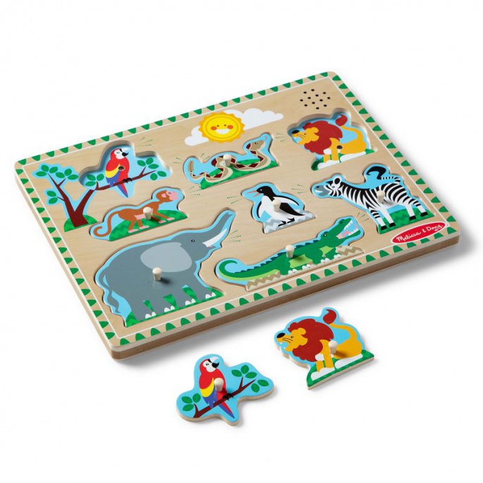 Melissa & Doug дървен пъзел със звукови ефекти животни от зоопарка