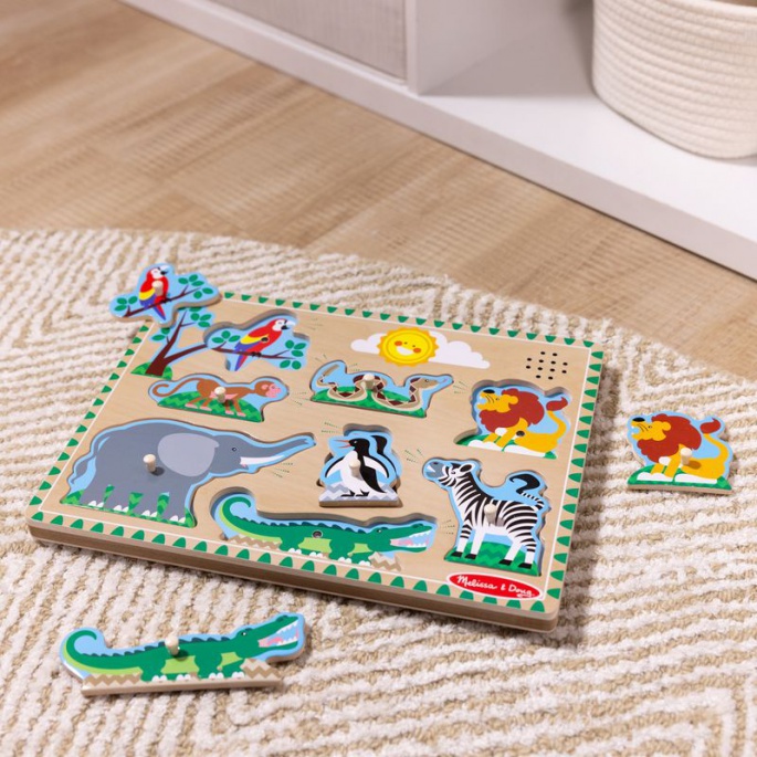 Melissa & Doug дървен пъзел със звукови ефекти животни от зоопарка
