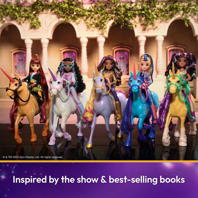 Изгоден комплект: Unicorn Academy четкащ се еднорог Cinder 24 см + колие с пръстен