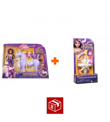 Изгоден комплект: Unicorn Academy светещ Wildstar 28 см и София 24 см + колие с пръстен