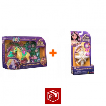 Изгоден комплект: Unicorn Academy малка конюшня с Ава и променящия цвят Leaf + колие с пръстен