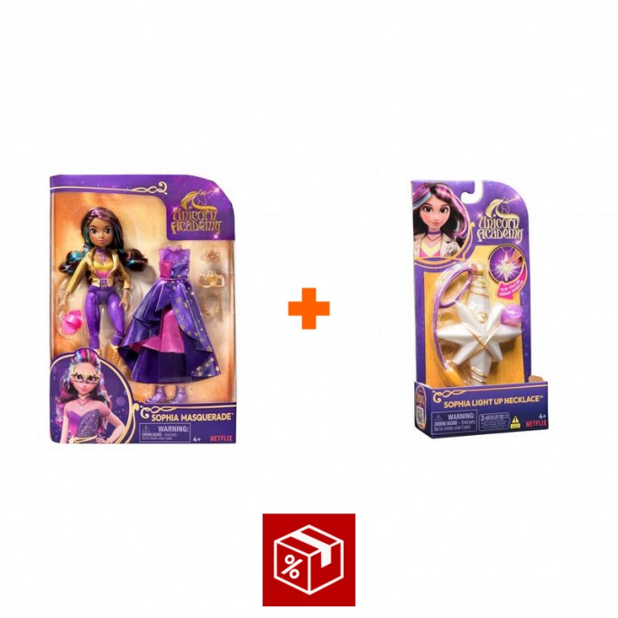 Изгоден комплект: Unicorn Academy луксозна кукла Sophia 24 см + колие с пръстен