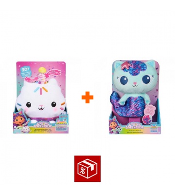 Изгоден комплект: Gabby’s Dollhouse - Плюшено котенце Cakey със звуци + Плюшен Mercat с функция