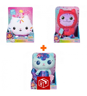 Изгоден комплект: Gabby’s Dollhouse Кекий плюшена играчка със звуци + плюшени играчки DJ Catnip и Mercat