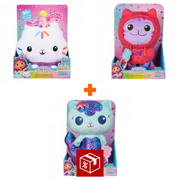 Изгоден комплект: Gabby’s Dollhouse Кекий плюшена играчка със звуци + плюшени играчки DJ Catnip и Mercat