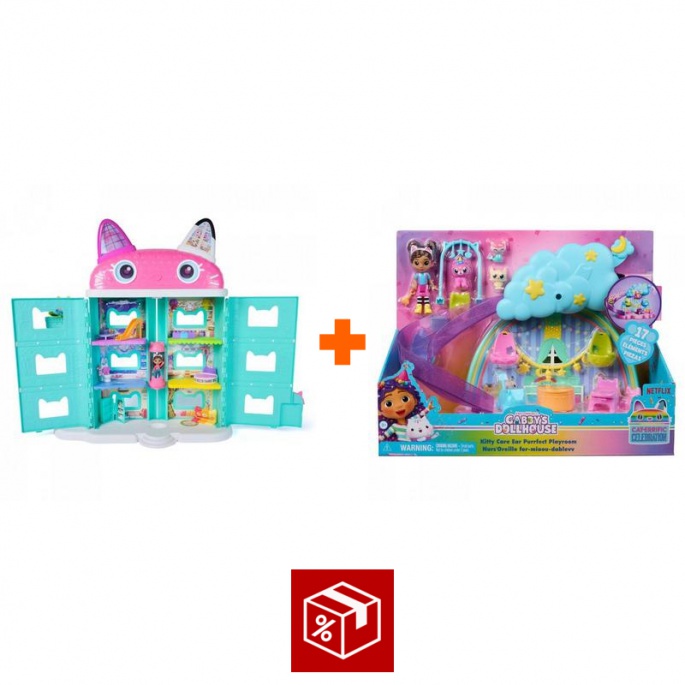 Изгоден комплект: Gabby’s Dollhouse от филма - голяма къща от филма и игрален комплект ясли