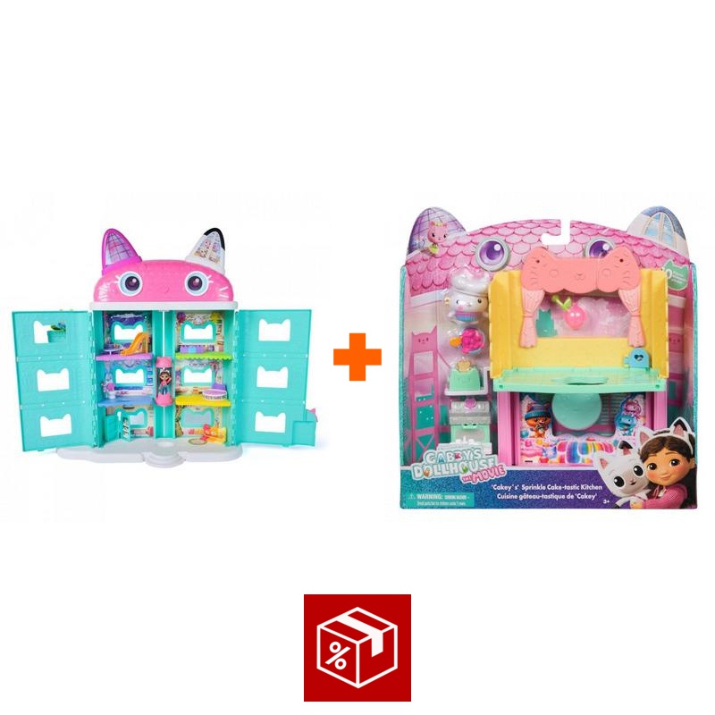 Изгоден комплект: Габби’s Dollhouse голяма къща от филма + стая към голямата къща кухня