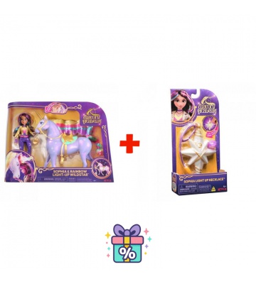 Изгоден комплект: Unicorn Academy светещ Wildstar 28 см и София 24 см + колие с пръстен