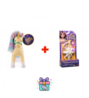 Изгоден комплект: Unicorn Academy плюшена еднорогчета Leaf 38 см + колие с пръстен