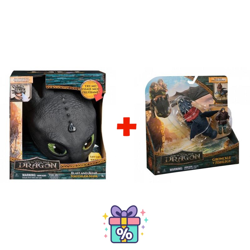 Изгоден комплект: Как да си дресираш дракон маска на Bezzubka със звуци и светлини + Gronckle и Рибоног