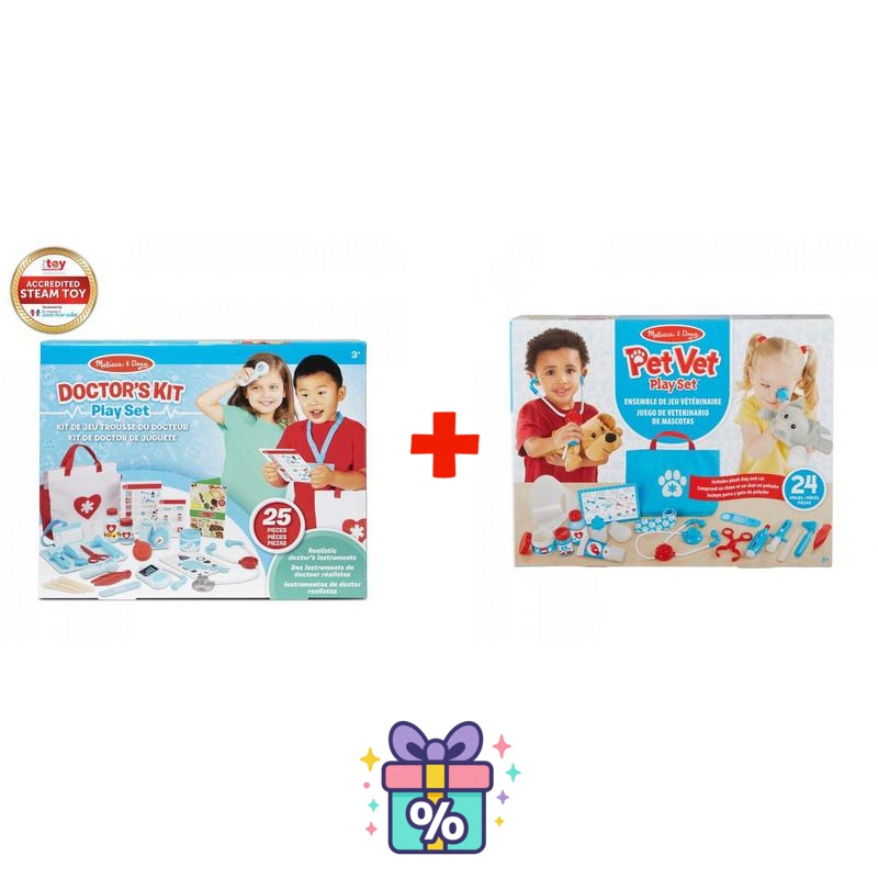 Изгоден комплект: Melissa & Doug докторска игра + игра за ветеринар