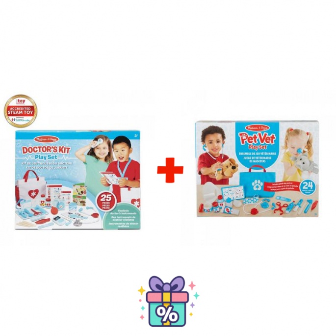 Изгоден комплект: Melissa & Doug докторска игра + игра за ветеринар