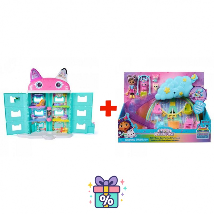 Изгоден комплект: Gabby’s Dollhouse от филма - голяма къща от филма и игрален комплект ясли