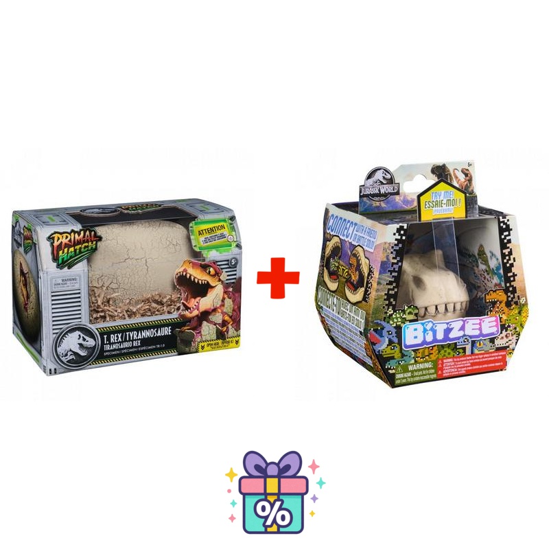 Изгоден комплект: Дино интерактивен Т-рекс, излюпващ се от яйце + Bitzee Джурасик свят с динозаври