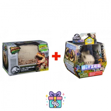 Изгоден комплект: Дино интерактивен Т-рекс, излюпващ се от яйце + Bitzee Джурасик свят с динозаври