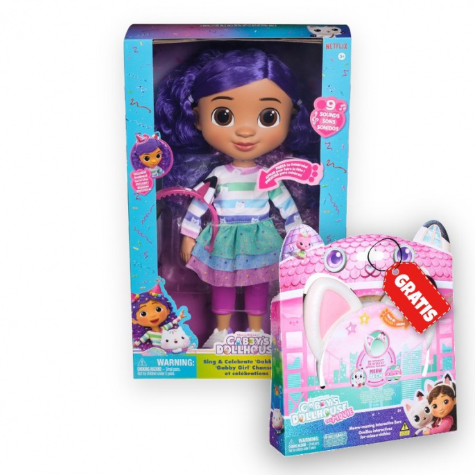 Изгоден комплект: Gabby’s Dollhouse интерактивна кукла + ушички със звукови ефекти